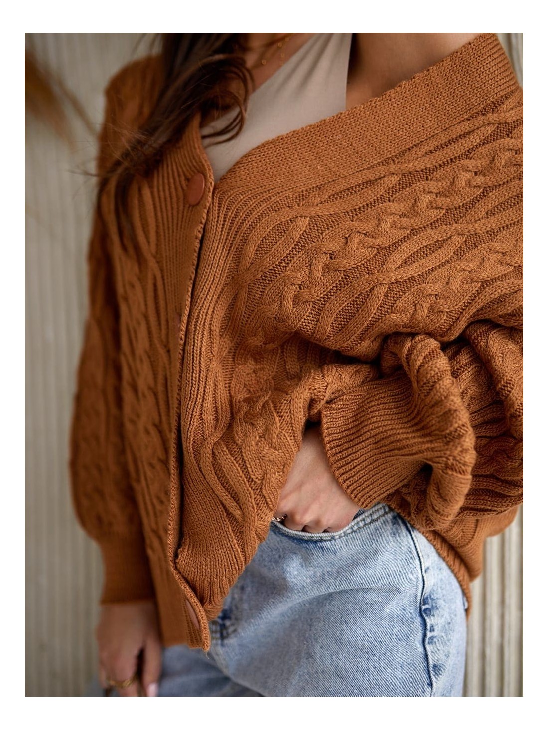 Cardigan supradimensionat cu impletitura caramel 0587 - Magazin online - Boutique